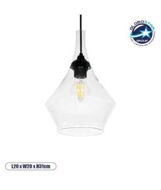 GLOBOSTAR® TORU 206-0042 Μοντέρνο Κρεμαστό Φωτιστικό Οροφής με Ντουί 1 x E27 AC 220-240V IP20 - Διάφανο - Μ20 x Π20 x Υ31cm